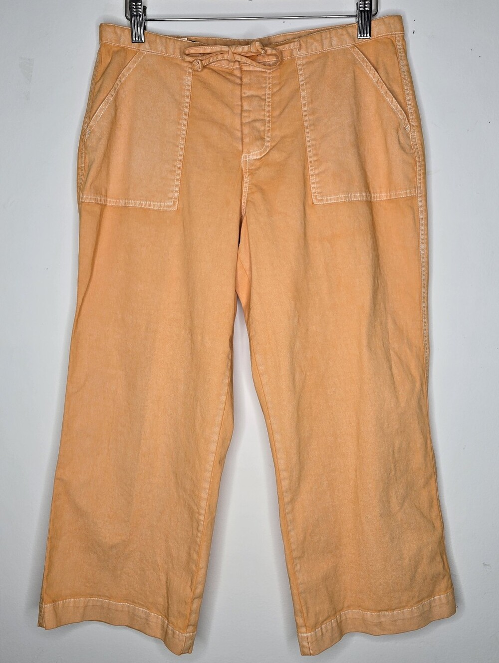 Lands' End Nautical Button Fly Crop Pants Size 8P Tangerine Drawstring Coastal